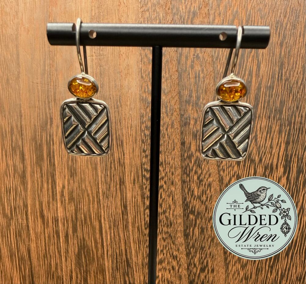 Silpada W1451 Sterling Silver Amber Chevron Drop Earrings Retired